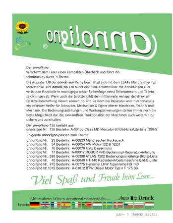 Claas Mähdrescher Mercator Typ  - 60 - Bild- Ersatzteilliste mit Explosionszeichnungen - annoligno 138